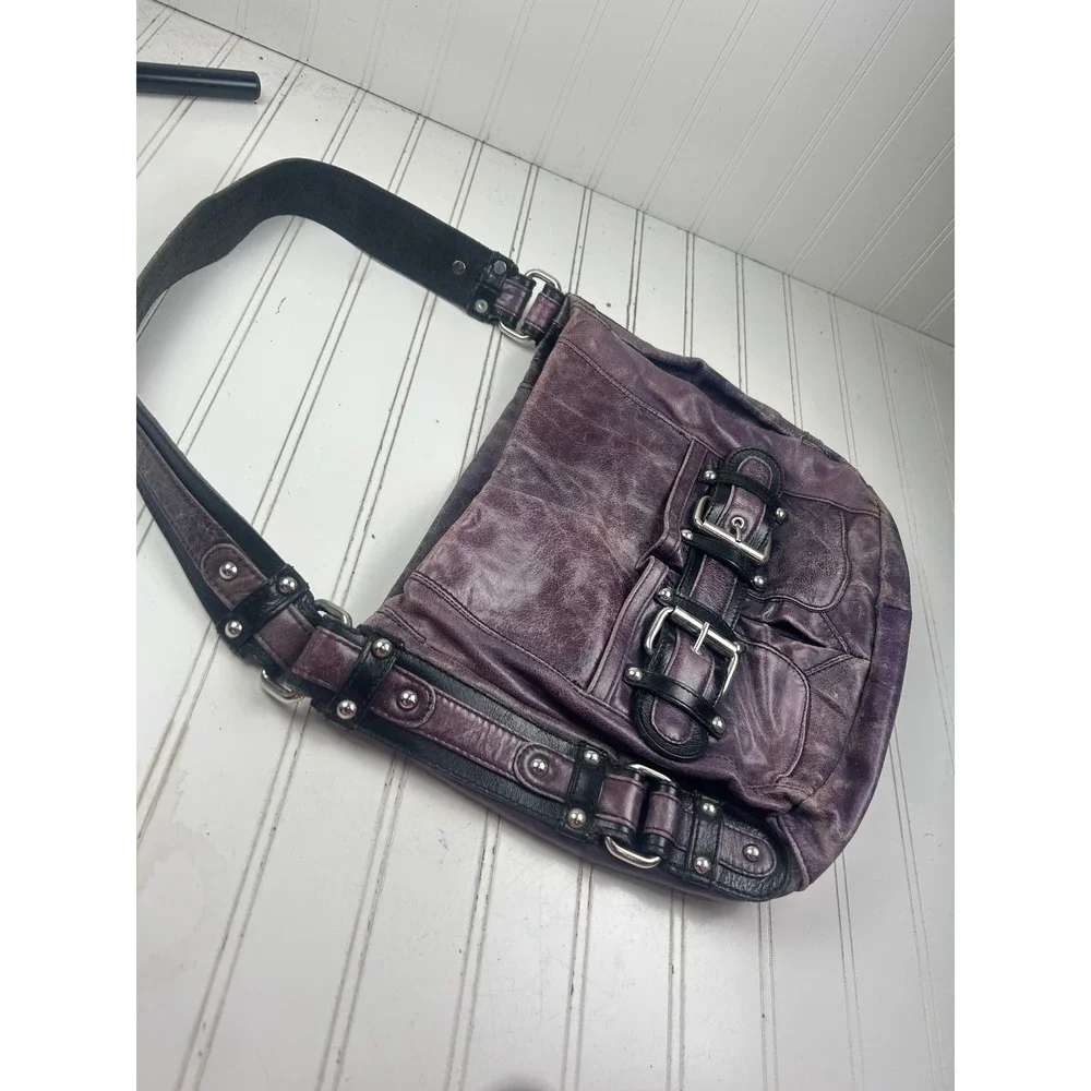 Tano Vintage Y2K Hobo Distressed Purple Leather Shoulder Bag Purse